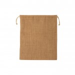 Bolsa pequeña de yute en color natural con dos cuerdas de lazos color marrón claro