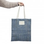 Bolsa de yute con asas de algodón y tejido con acabado zig-zag color azul real vista detalle 1