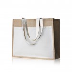 Bolsa de yute y algodón resistente hasta 11kg con bolsillo frontal color beige