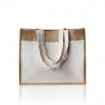 Bolsa de yute y algodón resistente hasta 11kg con bolsillo frontal color beige vista 1