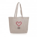 Bolsa grande de algodón reciclado jaspeada con fuelle 280 g/m2 color caqui vista con logo impreso
