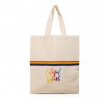 Bolsa de algodón en natural con banda multicolor y asas 180 g/m2