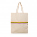 Bolsa de algodón en natural con banda multicolor y asas 180 g/m2 color beige