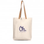 Bolsa de algodón con asas de cuero sintético resistentes 180 g/m2 vista con logo impreso