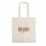 Bolsa sostenible de algodón con interlock y asas largas 310 g/m2 color beige vista con logo impreso