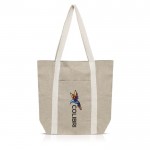 Bolsa de compras de algodón reciclado con asas 310 g/m2 color beige vista con logo impreso