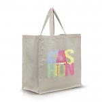 Bolsa de algodón reciclado multiusos resistente de 180 g/m2 color beige vista con logo impreso