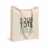 Bolsa de algodón con fuelle completo para mayor capacidad 140 g/m2 color beige vista con logo impreso