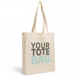 Bolsa de algodón con fuelle completo para mayor capacidad 140 g/m2 color beige vista con logo impreso