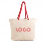 Bolsa de lona grande con asas de cordón ideal para verano 220 g/m2 color rojo vista con logo impreso