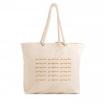 Bolsa de lona grande con asas de cordón ideal para verano 220 g/m2 color beige vista con logo impreso