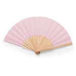 Abanico de colores con tela de poliéster y varillas de madera color rosa claro segunda vista