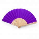 Abanico de colores con tela de poliéster y varillas de madera color violeta segunda vista