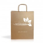 Bolsa clásica de papel kraft con asas cortas y gramaje 90 g/m2 color natural vista con logo impreso
