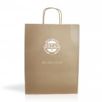Bolsa para regalos hecha de papel kraft muy resistente 100 g/m2 color natural vista con logo impreso