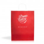 Bolsa sostenible hecha en papel kraft con asas cortas 100 g/m2 color rojo vista con logo impreso