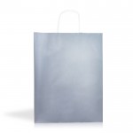 Bolsa sostenible hecha en papel kraft con asas cortas 100 g/m2 color plateado