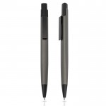 Set de bolígrafo y portaminas de aluminio con estuche tinta negra color gris oscuro vista 1