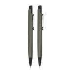 Set de bolígrafo y portaminas de aluminio con estuche tinta negra color gris oscuro vista 2
