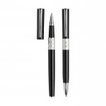 Set de bolígrafo y roller de metal de diseño con caja tinta negra color negro