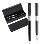 Set de bolígrafo y roller de metal de diseño con caja tinta negra color negro