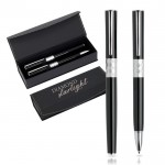 Set de bolígrafo y roller de metal de diseño con caja tinta negra