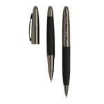 Set de bolígrafo y roller de metal con tacto de goma tinta azul color gris oscuro vista 2