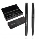 Set de bolígrafo y roller con caja de regalo a juego tinta azul color negro vista con logo impreso