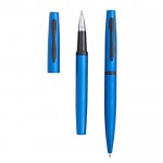 Set de bolígrafo y roller con caja de regalo a juego tinta azul color azul real vista 2