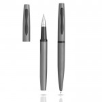 Set de bolígrafo y roller con caja de regalo a juego tinta azul color gris oscuro vista 1