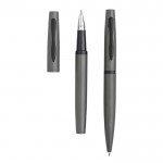 Set de bolígrafo y roller con caja de regalo a juego tinta azul color gris oscuro vista 2