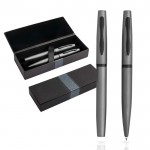 Set de bolígrafo y roller con caja de regalo a juego tinta azul color gris oscuro vista en caja