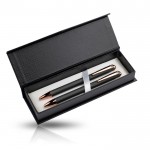 Set de bolígrafo y portaminas con detalles de metal tinta azul color oro rosa vista 3