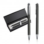 Set de bolígrafo y portaminas con detalles de metal tinta azul color plateado vista 2