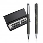 Set de bolígrafo y portaminas con detalles de metal tinta azul color plateado vista 2