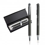 Set de bolígrafo y portaminas con detalles de metal tinta azul color plateado