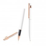 Juego de bolígrafo y roller con detalles en oro rosa tinta negra color blanco vista 3