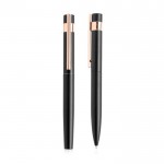 Juego de bolígrafo y roller con detalles en oro rosa tinta negra color negro vista 1