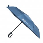 Paraguas plegable con mango estilo mosquetón de 8 paneles Ø100 color azul marino vista con logo impreso