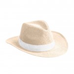 Sombrero de papel en color natural con cinta de color personalizable color blanco primera vista