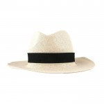 Sombrero de papel en color natural con cinta de color personalizable color negro segunda vista
