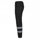 Pantalón de trabajo unisex con reflectantes 240 g/m2 color negro tercera vista