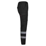 Pantalón de trabajo unisex con reflectantes 240 g/m2 color negro cuarta vista