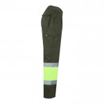Pantalón de trabajo de algodón y poliéster con reflectantes 210 g/m2 color verde militar cuarta vista