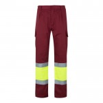 Pantalón de trabajo de algodón y poliéster con reflectantes 210 g/m2 color burdeos