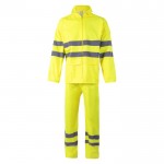 Traje de lluvia de poliéster para trabajar con reflectantes 130 g/m2 color amarillo fluorescente