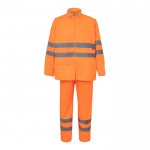 Traje de lluvia de poliéster para trabajar con reflectantes 130 g/m2 color naranja fluorescente