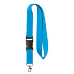 Lanyard promocional barato con hebilla color azul claro