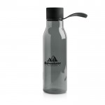 Botella de tritán con tapa de metal y asa de silicona 600ml color negro vista con logo impreso