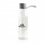 Botella de tritán con tapa de metal y asa de silicona 600ml color gris claro vista con logo impreso